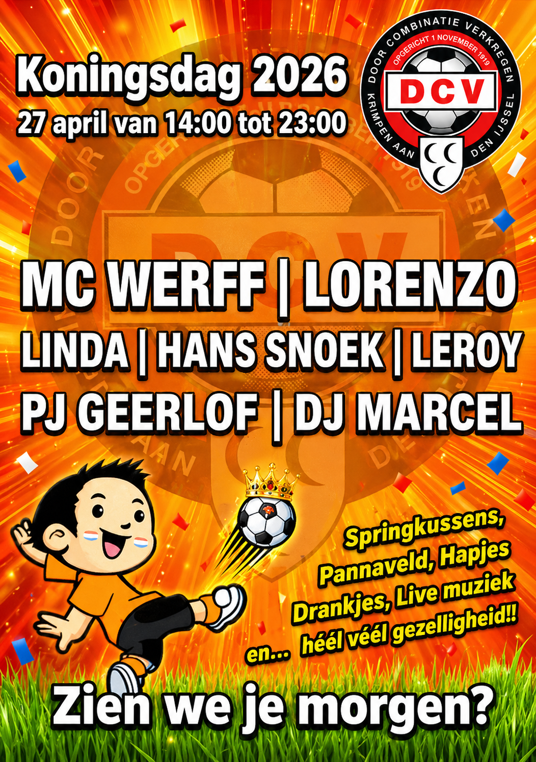 🎉 Koningsdag 2026 bij DCV – Dit wil je niet missen! 🧡