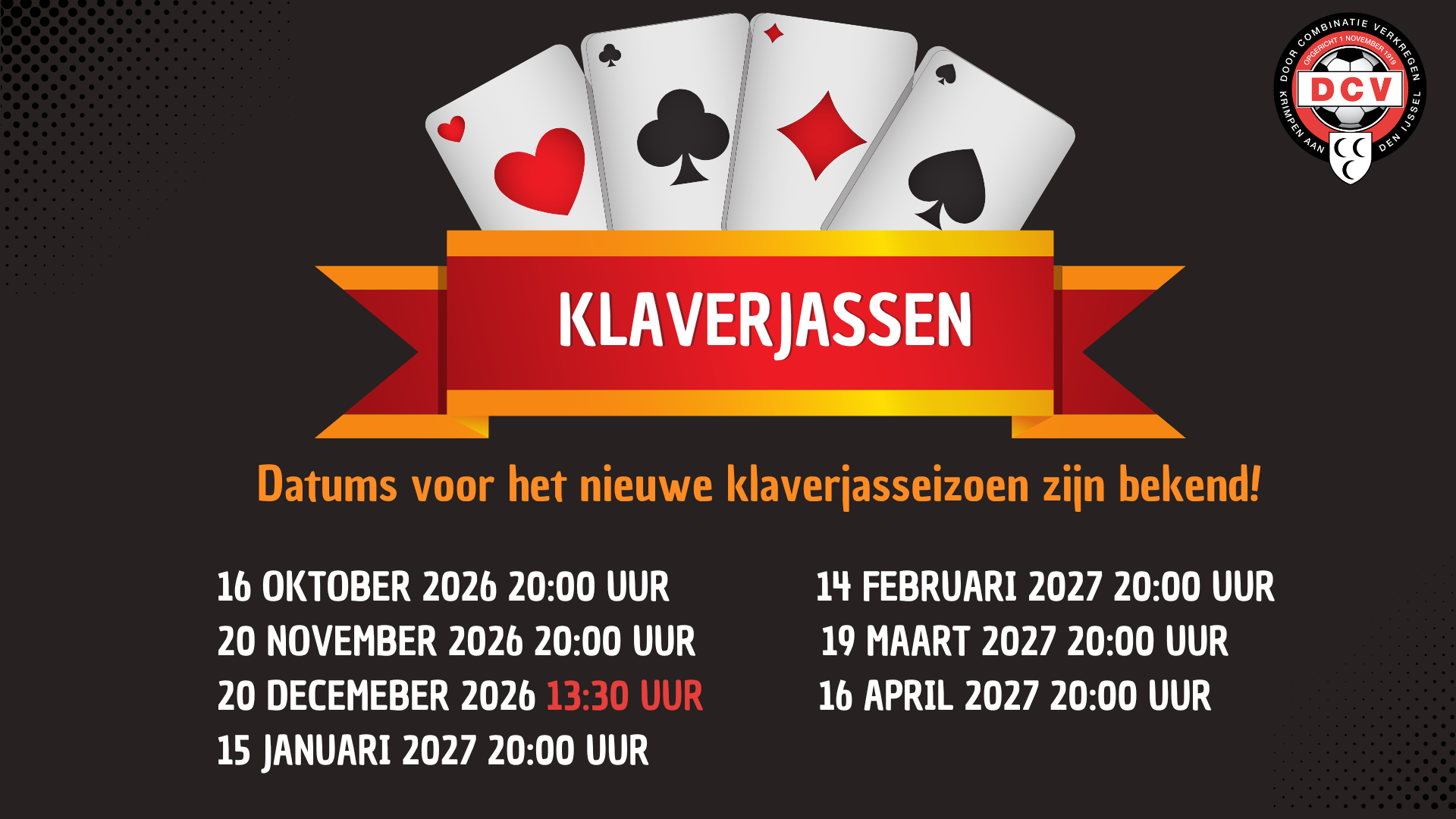 Datums voor het nieuwe klaverjasseizoen zijn bekend!